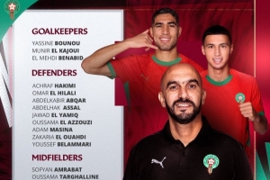 摩洛哥名单：阿什拉夫、恩内斯里、B-迪亚斯、阿姆拉巴特在列